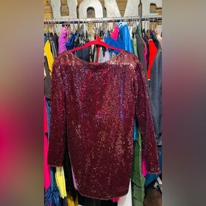Marc Jacobs Sequin Burgundy Long Sleeve Mini Dress